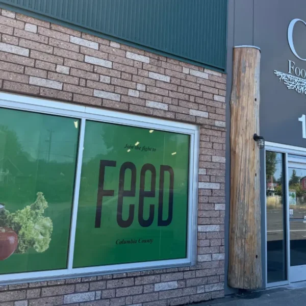 Exterior of Columbia Pacific Food Bank in St. Helens, Oregon, highlighting food assistance and volunteer support efforts in Columbia County.