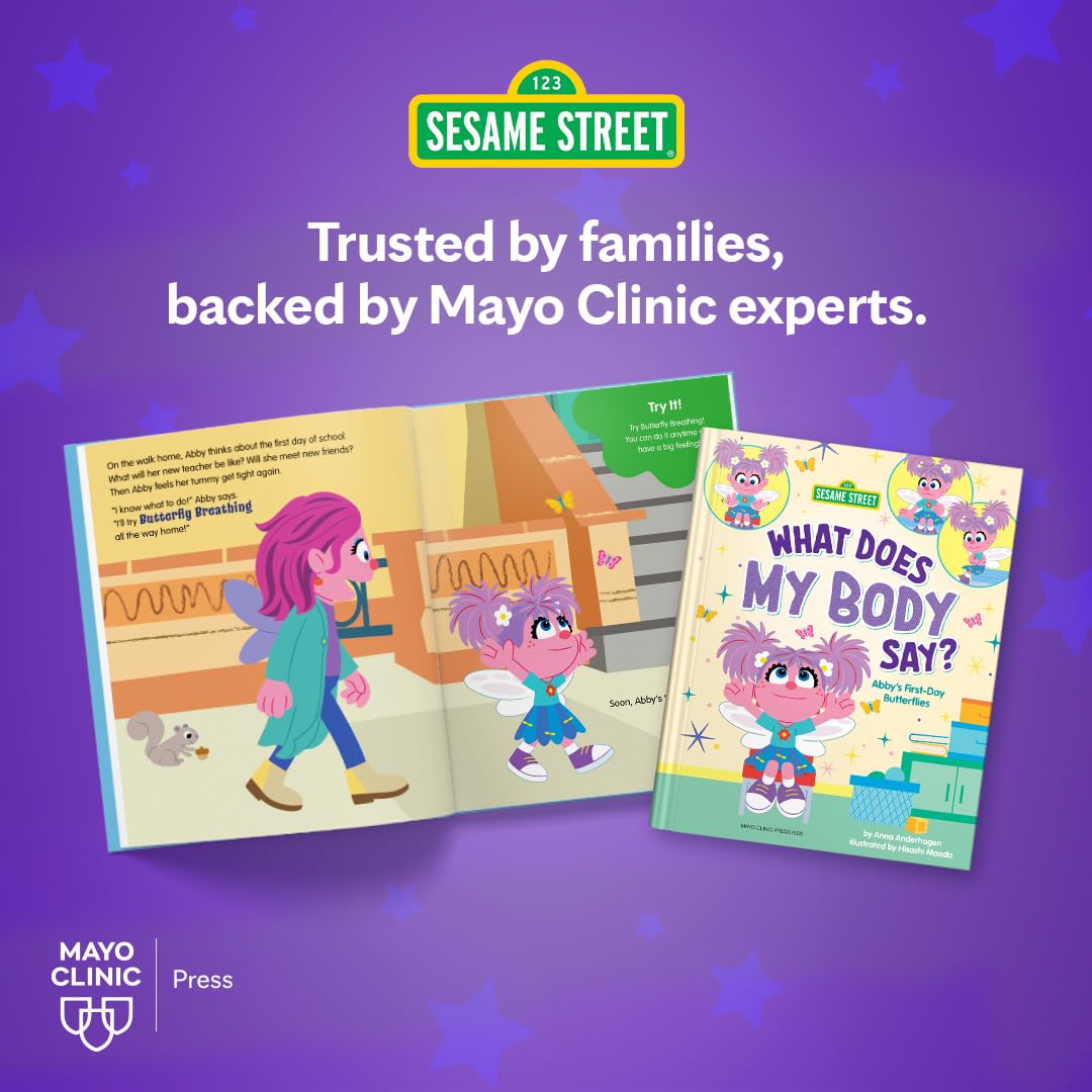 Version 100 – To Speak Online Sesame Street promotional banner with a purple starry background and two colorful children's books, text reading 'Trusted by families, backed by Mayo Clinic experts.'