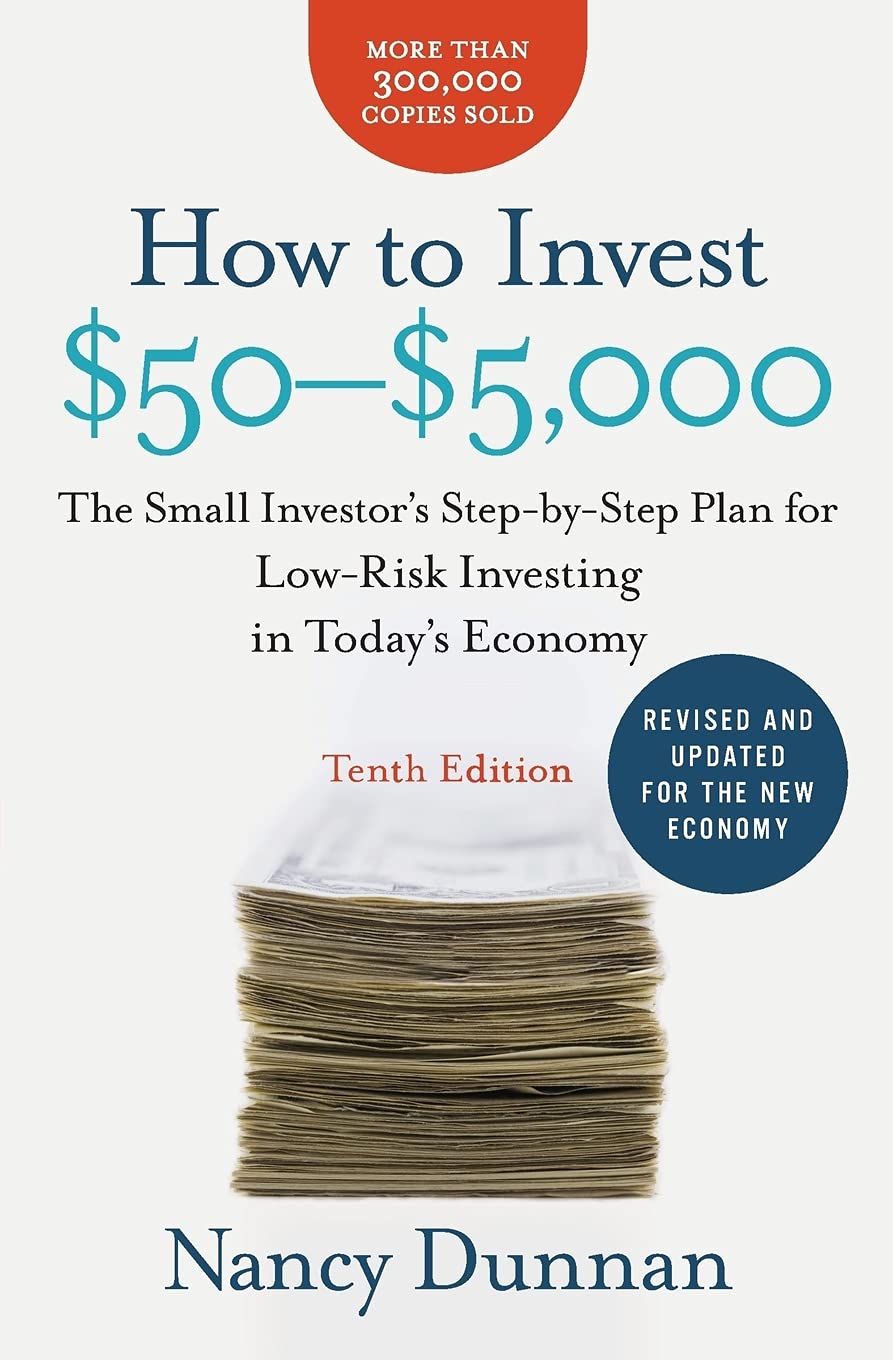 Version 100 – To Speak Online Book cover for 'How to Invest $50–$5,000' by Nancy Dunnan, featuring a stack of papers and a blue circular badge that reads 'Revised and Updated for the New Economy'.