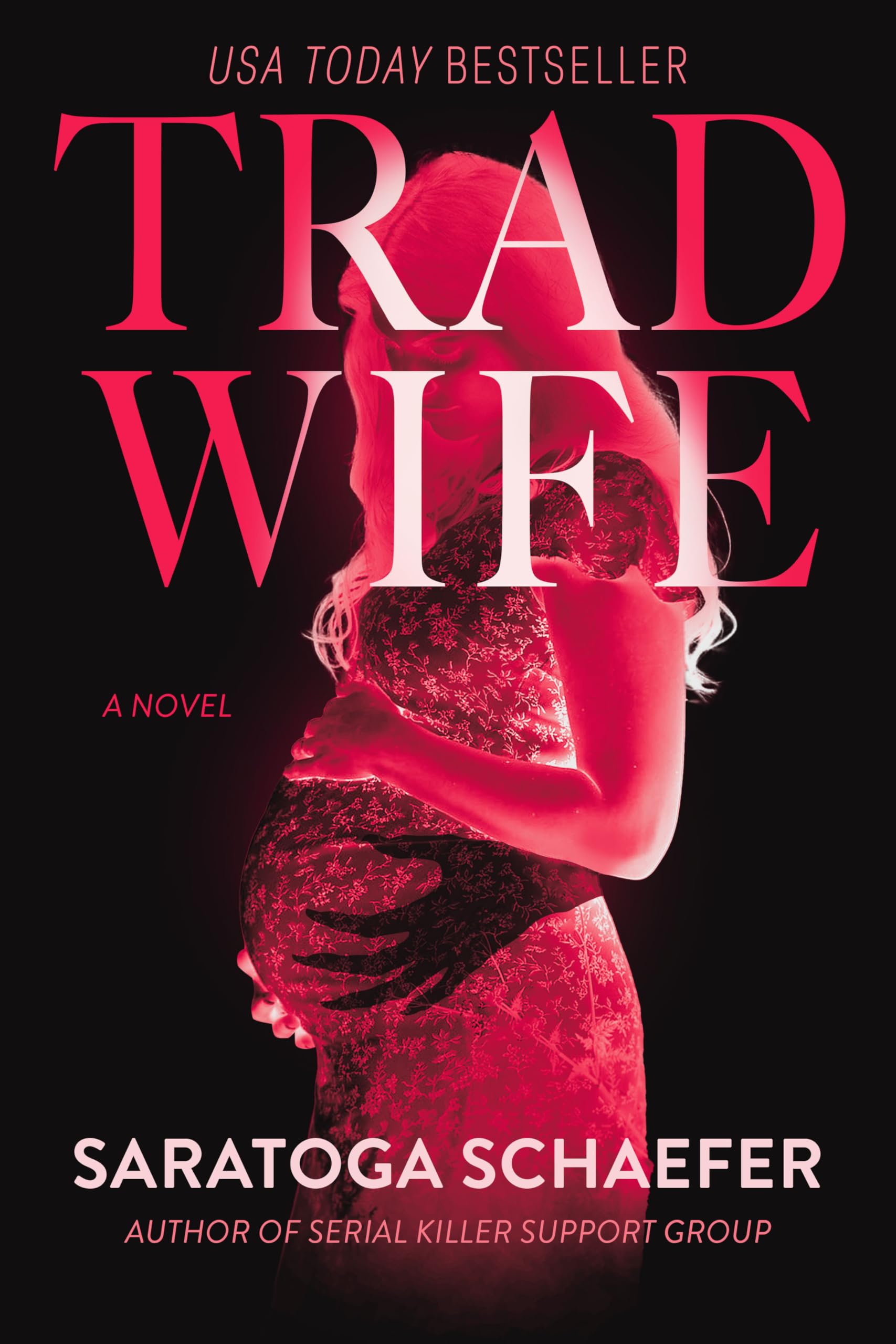 Version 100 – To Speak Online Book cover for 'Trade Wife' featuring a pink-tinted photo of a woman, with bold pink title text across the page and 'A Novel' marker.