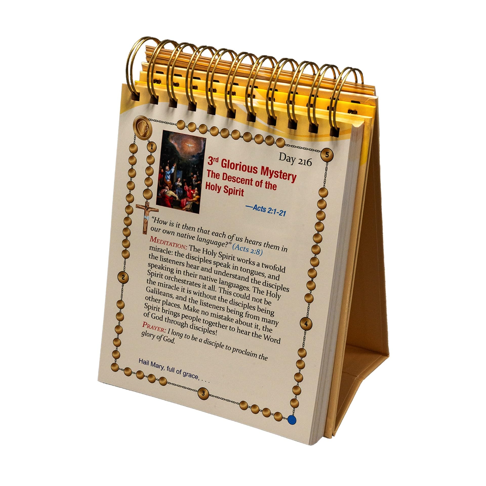Version 100 – To Speak Online Spiral-bound devotional booklet with beads along the border and Bible-style text on the page visible.