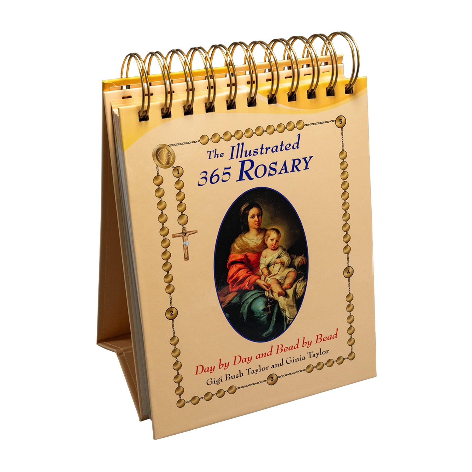 Version 100 – To Speak Online Spiral-bound book cover titled The Illustrated 365 Rosary with a bead border and central image of a saintly scene.