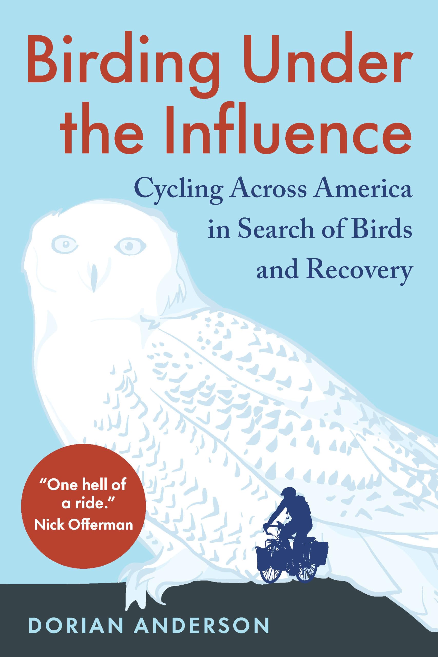 Version 100 – To Speak Online Book cover titled Birding Under the Influence with a white eagle illustration on a blue background and cyclist silhouette at bottom left.