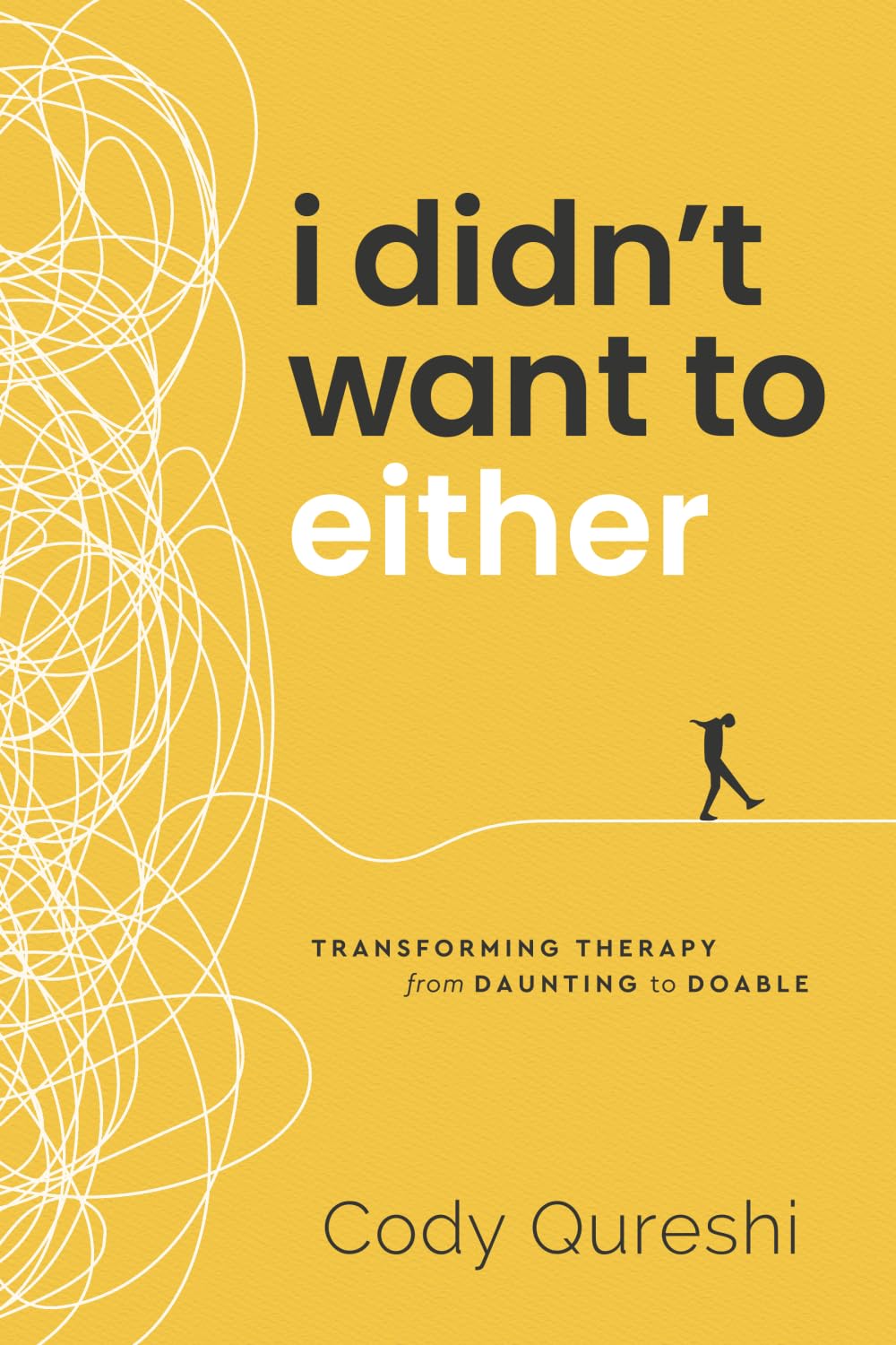 Version 100 – To Speak Online Book cover on a yellow background with white tangled lines left; title 'i didn't want to either' and author Cody Qureshi.