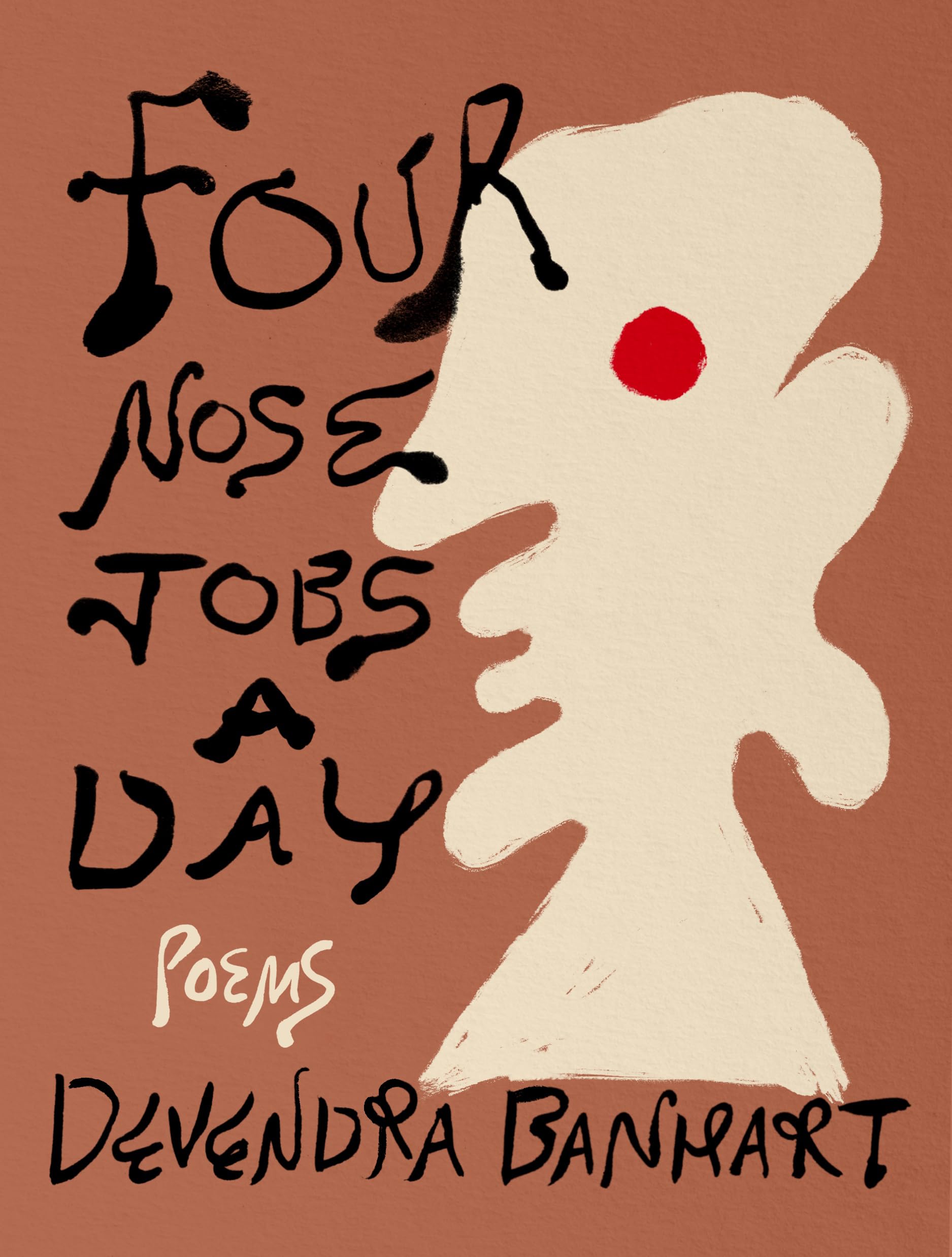 Version 100 – To Speak Online Abstract poster: a white profile silhouette facing left with a red eye on a brown background, overlaid by black handwritten text and the word 'POEMS' visible.
