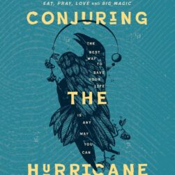 Version 100 – To Speak Online Book cover for Conjuring the Hurricane by Sarah Hanson: teal background, dark bird silhouette, bold yellow title across the center, and author name at bottom.