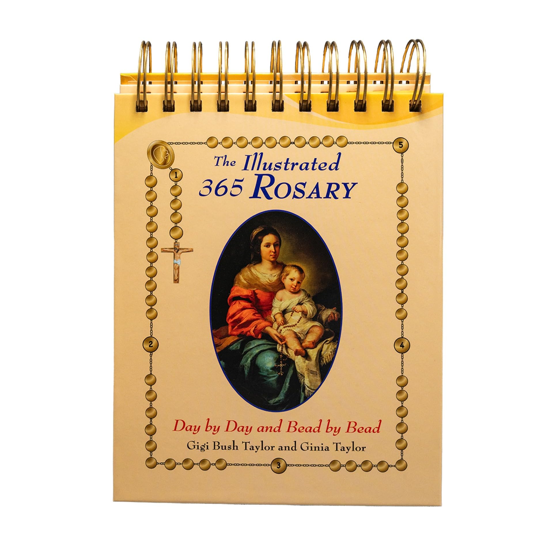 Version 100 – To Speak Online Cover of The Illustrated 365 Rosary, with a Marian painting framed by a beaded rosary and a spiral binding