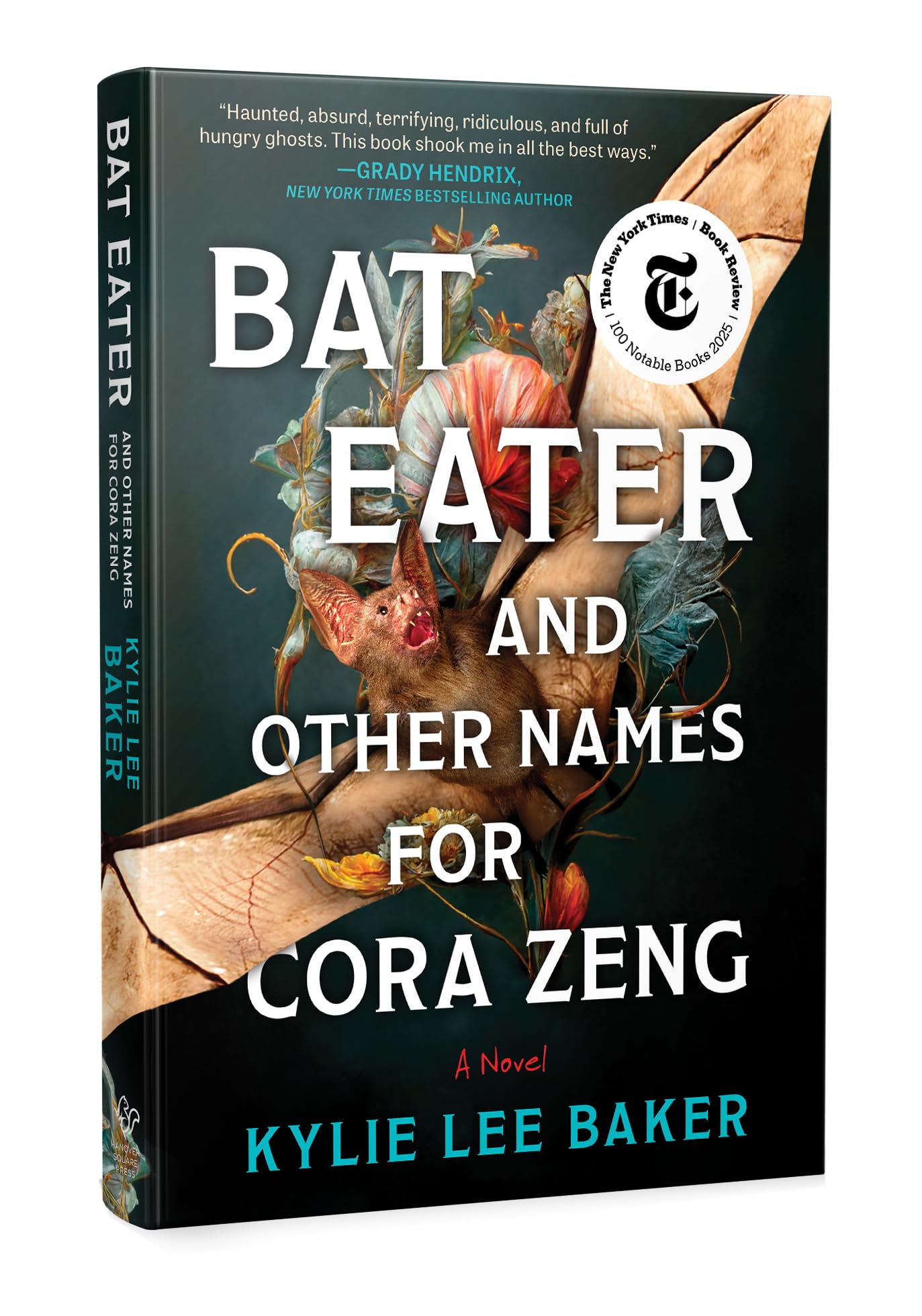 Version 100 – To Speak Online Book cover for 'Bat Eater and Other Names for Cora Zeng' by Kylie Lee Baker, featuring a woman's arm wrapped in dried flowers against a dark teal background with bold white title text.