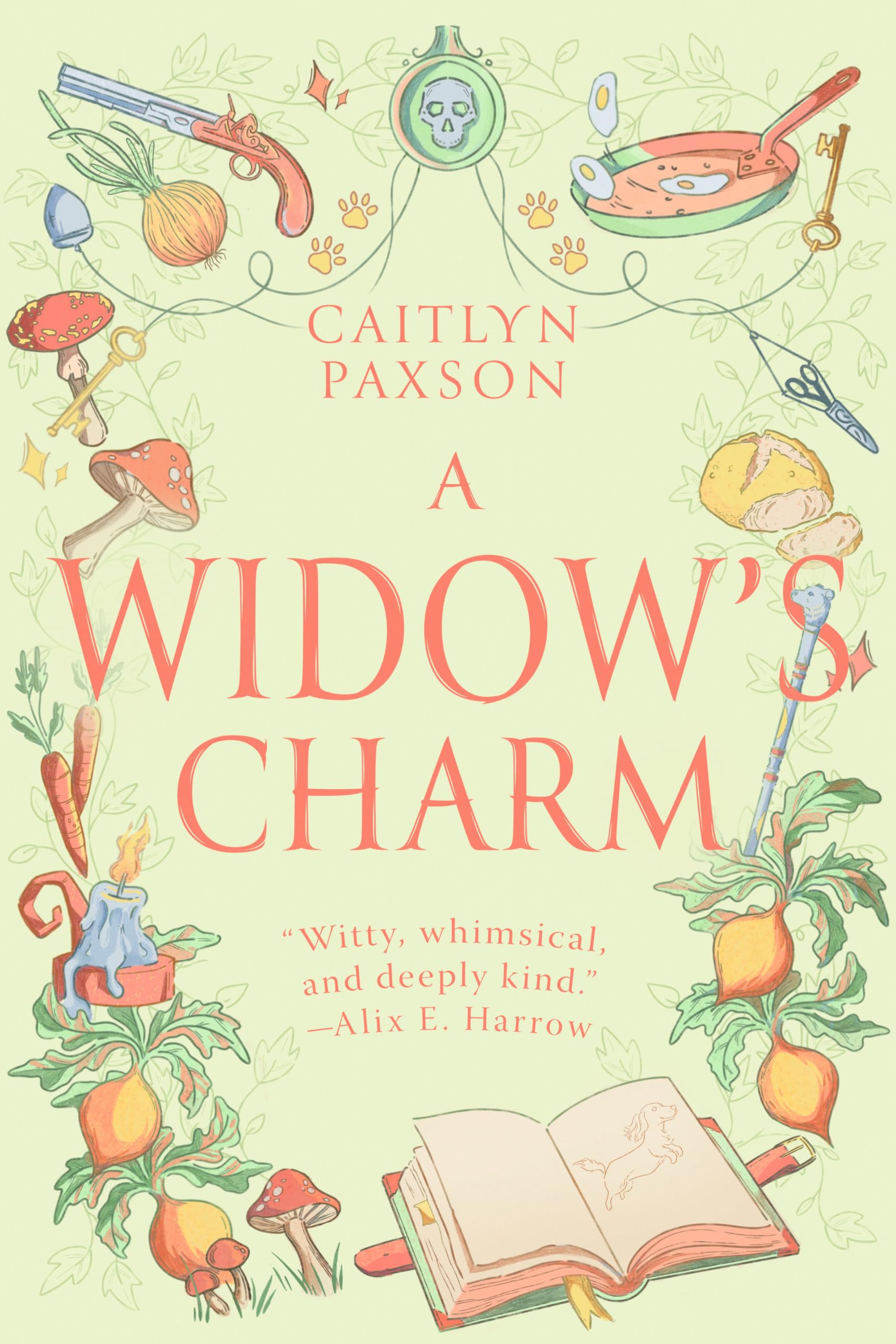 Version 100 – To Speak Online Cover of 'A Widow's Charm' by Caitlyn Paxson, with whimsical botanical drawings on a pale green background.