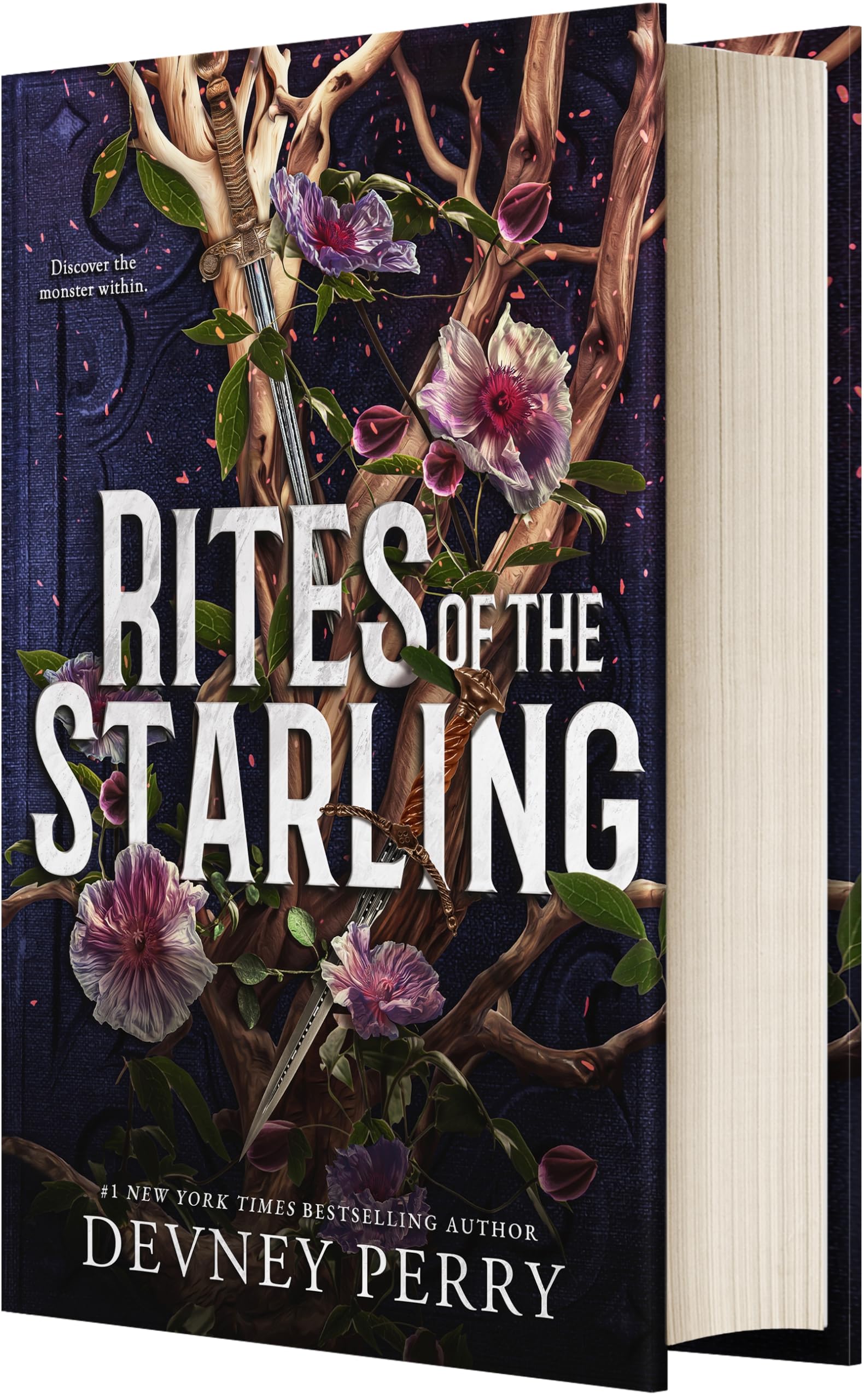 Version 100 – To Speak Online Book cover for a romance novel featuring a dark blue textured backdrop with flowering vines and a sword entwined in brown branches; bold white title text and author name at bottom.