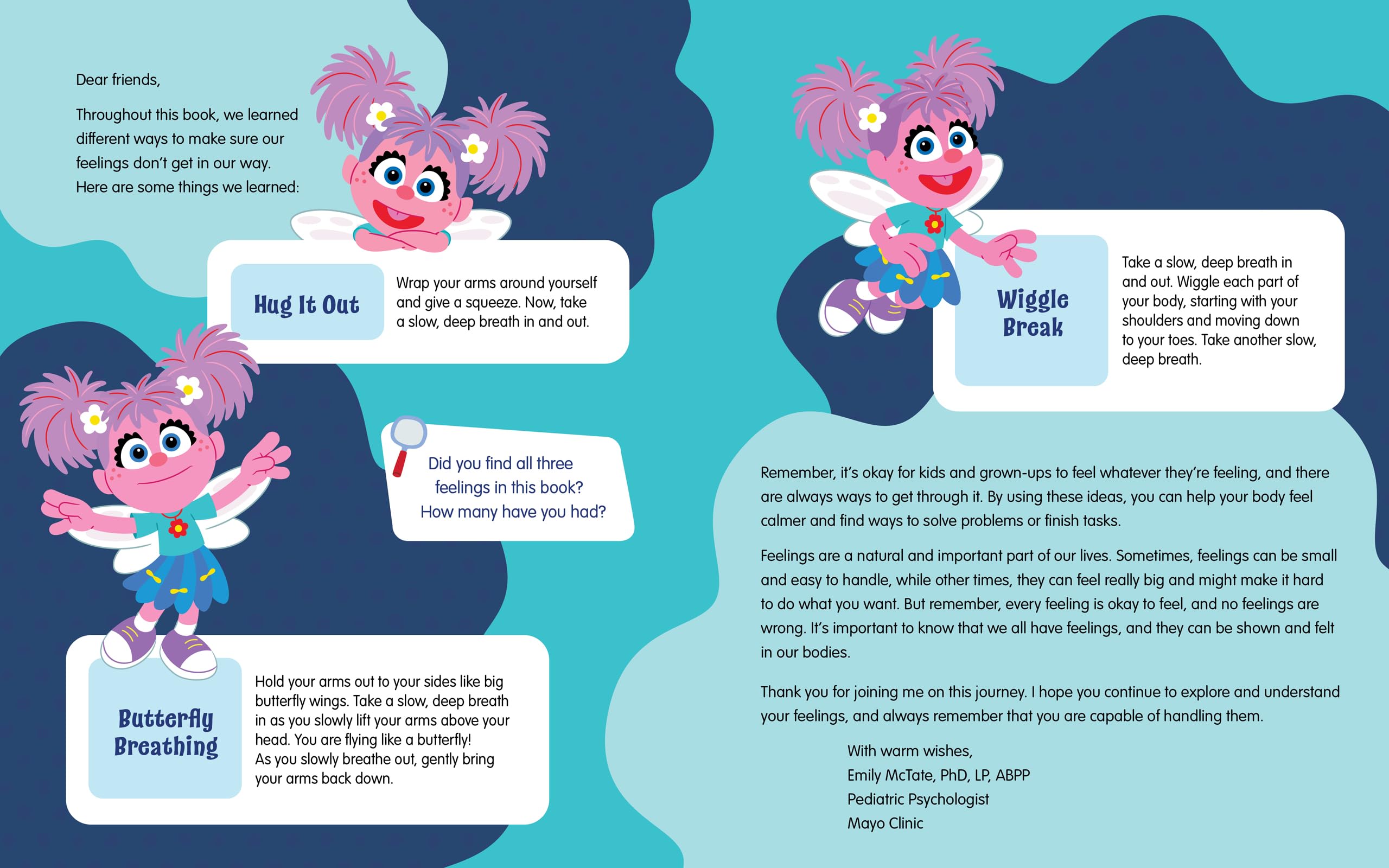 Version 100 – To Speak Online Colorful children's infographic with friendly cartoon characters teaching coping strategies like Hug It Out, Wiggle Break, and Butterfly Breathing.