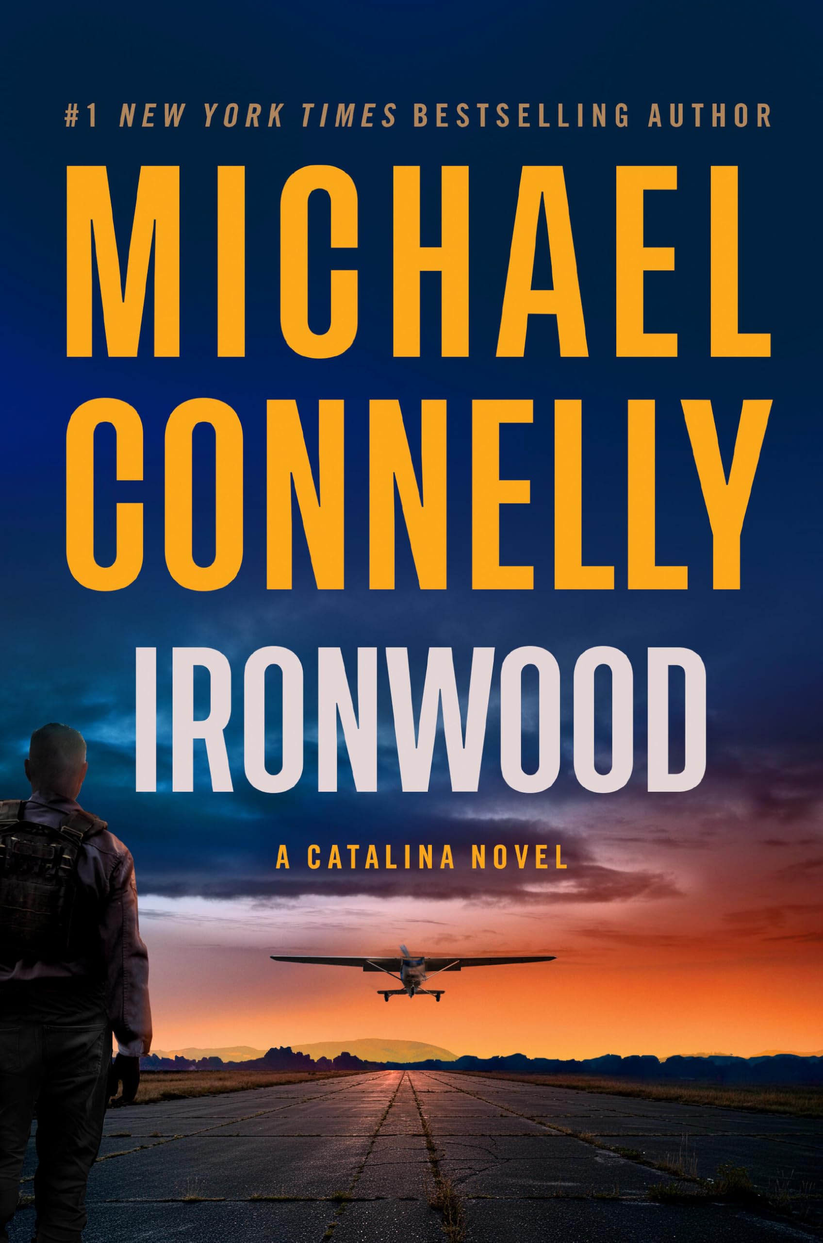 Version 100 – To Speak Online Book cover showing a man in a dark jacket standing on a desolate runway at sunset, a small prop plane in the distance, with bold orange author name and title text above.