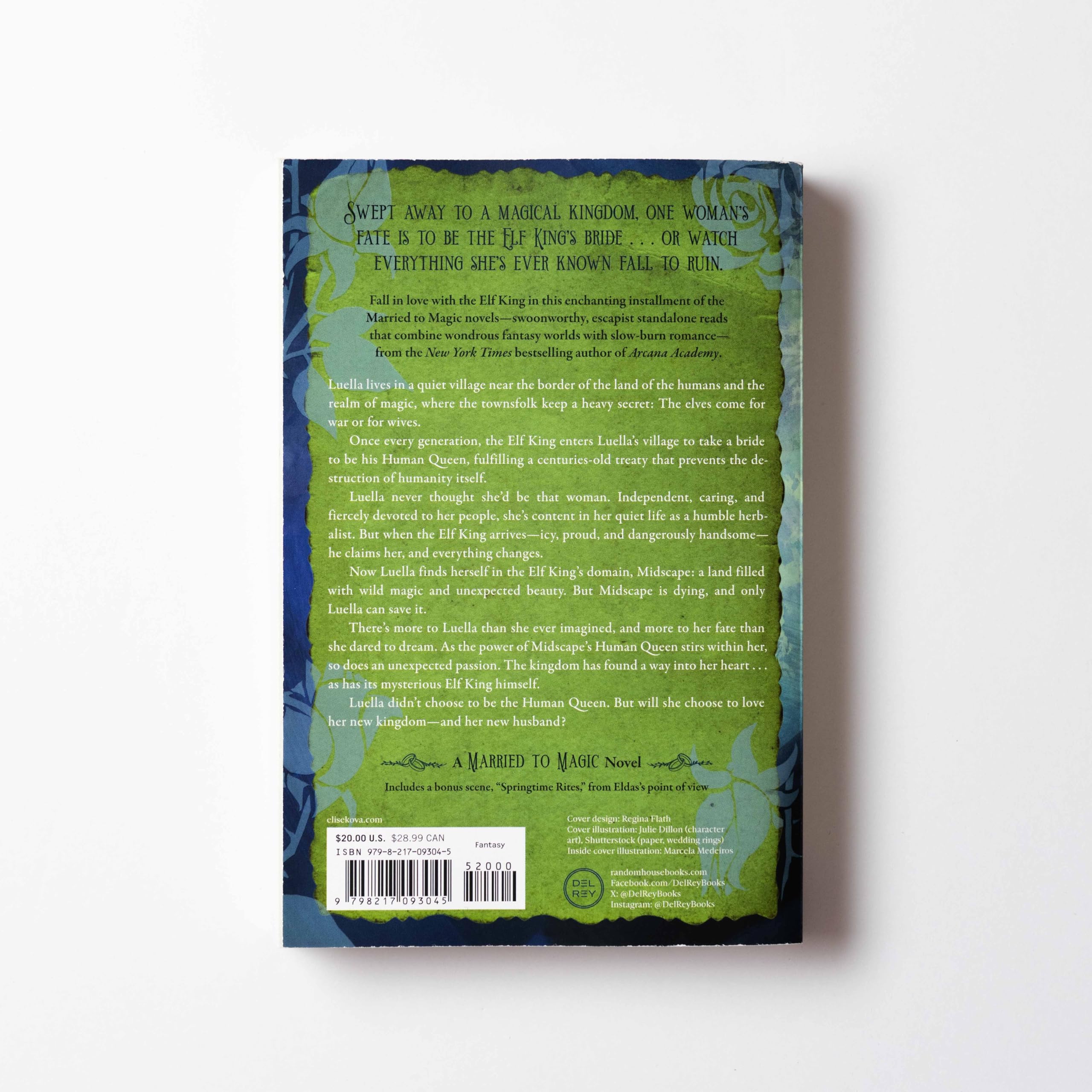 Version 100 – To Speak Online Back cover of a fantasy novel with a green center panel and blue border, featuring a barcode sticker at the bottom center.