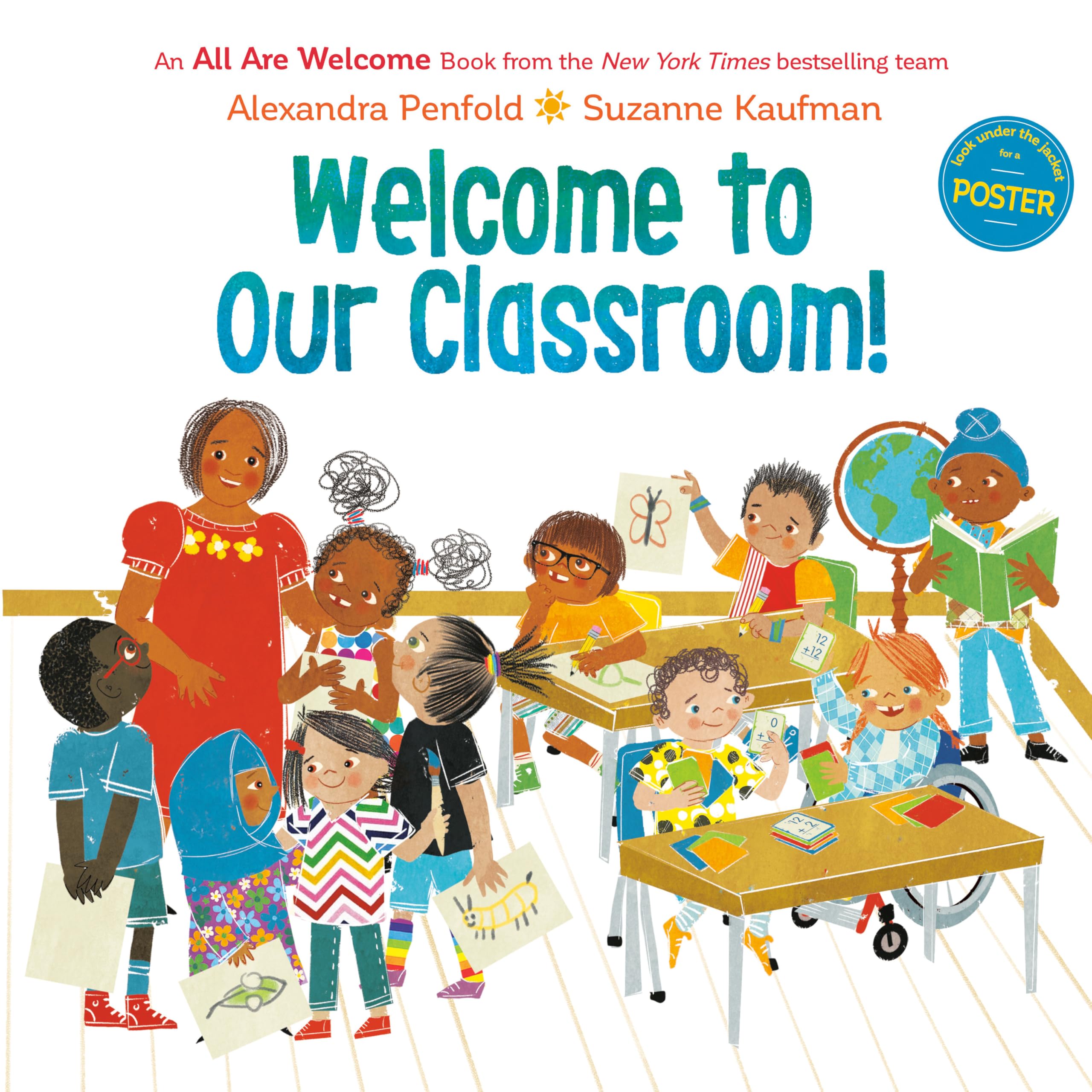 Version 100 – To Speak Online Illustration of diverse children in a classroom, holding drawings and papers around desks with a globe nearby.